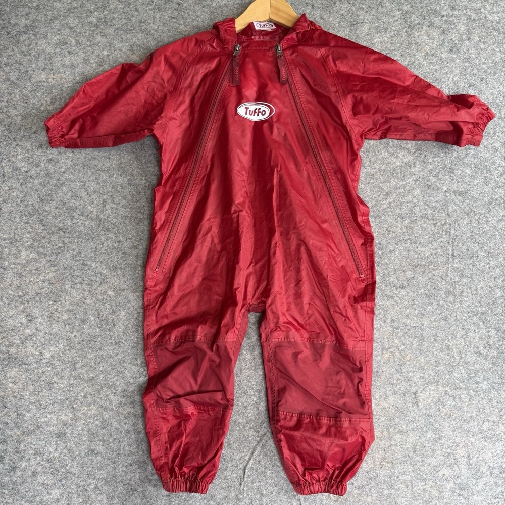 Tuffo Muddy Buddy 3T Waterproof Coveralls Rain Suit Jacket Coat Red Hood